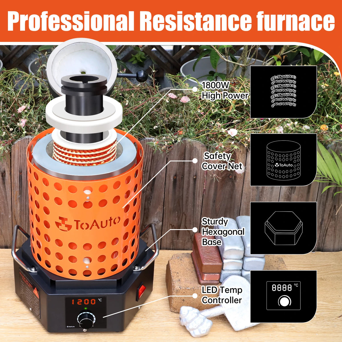 ToAuto 5KG Electric Gold Melting Furnace for Gold Silver Copper Casting