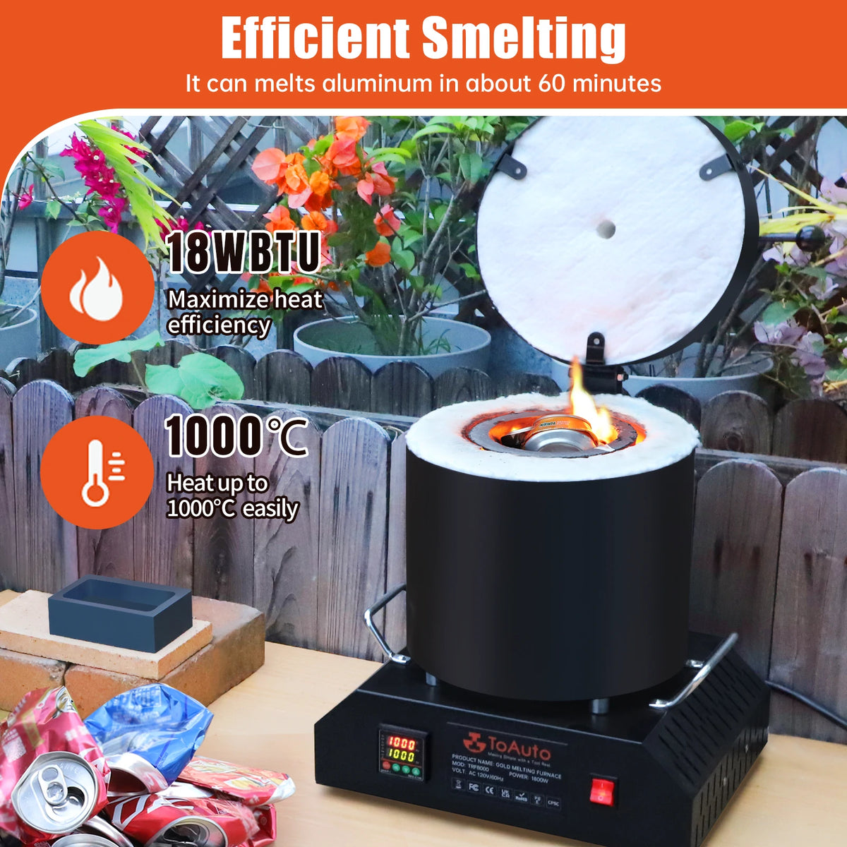ToAuto 8KG Electric Aluminum Melting Furnace for Aluminum Copper Brass Casting