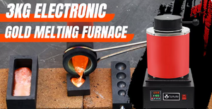 3 kg electronic gold melting furnace graphic with molten metal being poured into graphite ingot molds