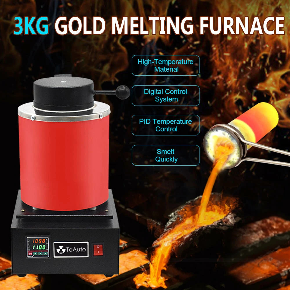 ToAuto 3KG Electric Gold Melting Furnace Kit for Gold Silver Jewelry Casting