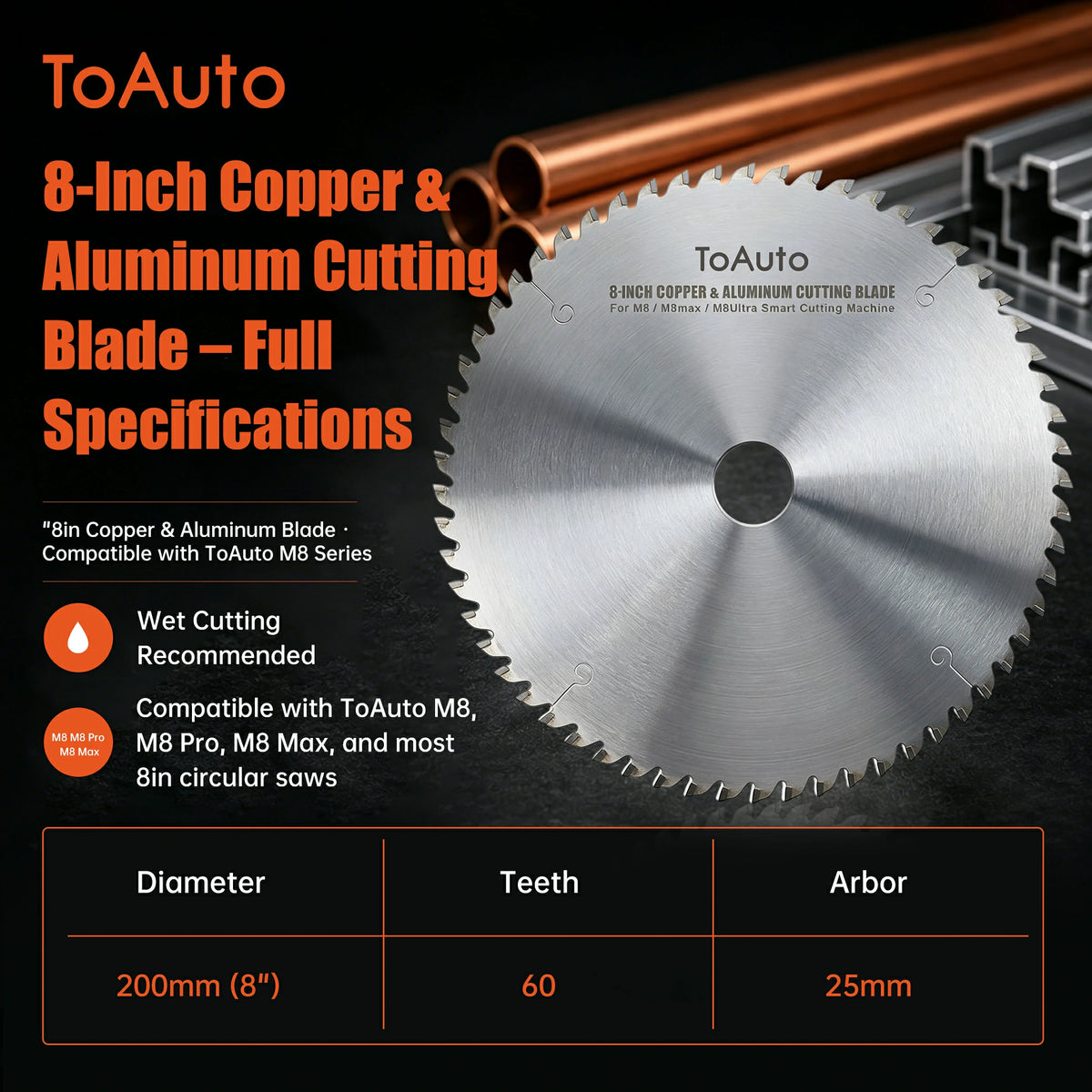 ToAuto 8-Inch Metal Cutting Saw Blade for Aluminum, Copper and Mild Steel