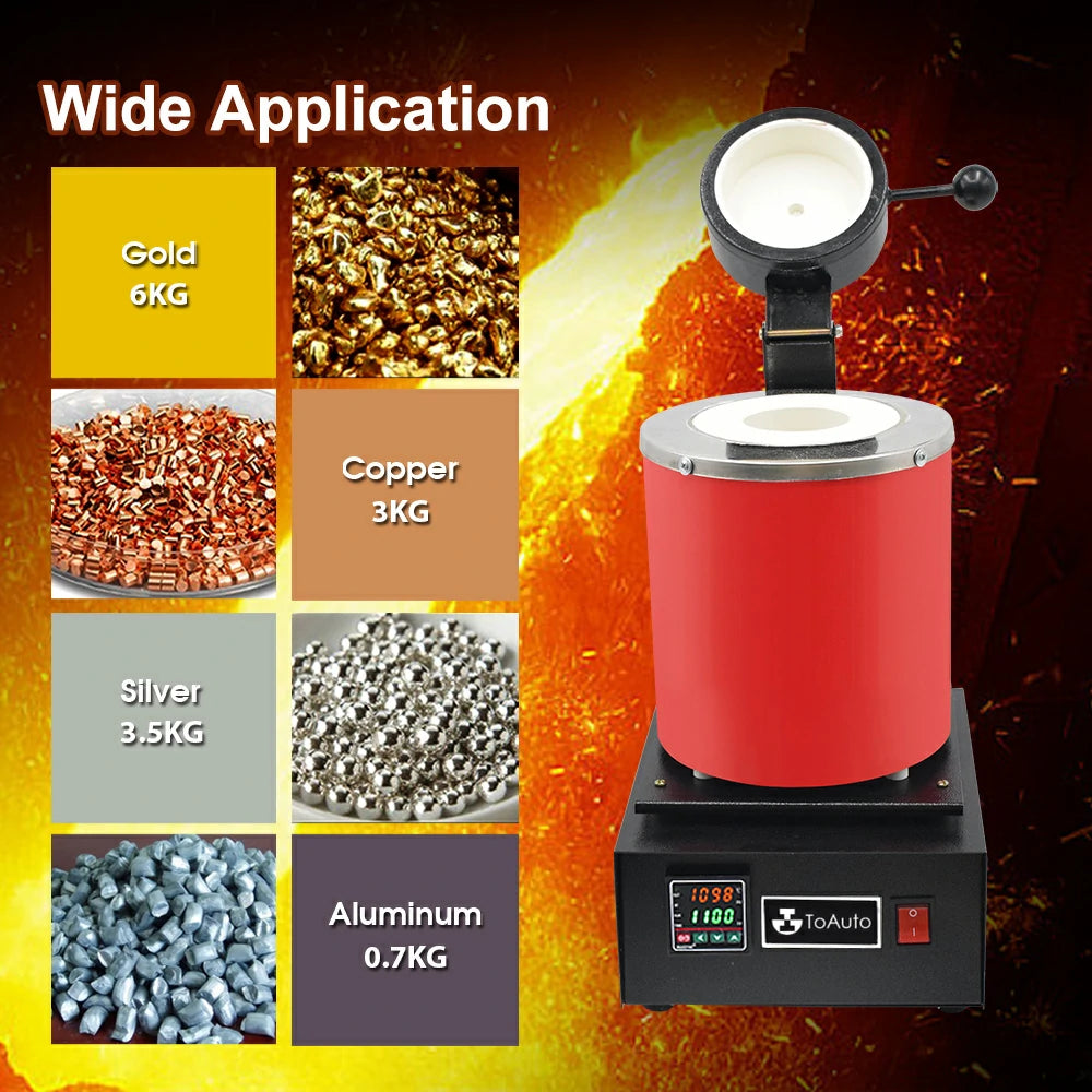 ToAuto 3KG electric gold melting furnace dimensions and size guide