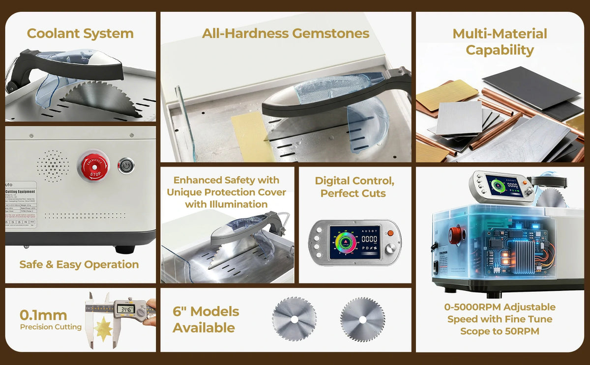 Studio user operating the ToAuto smart metal cutting saw safely with emergency stop and protective cover for secure cutting