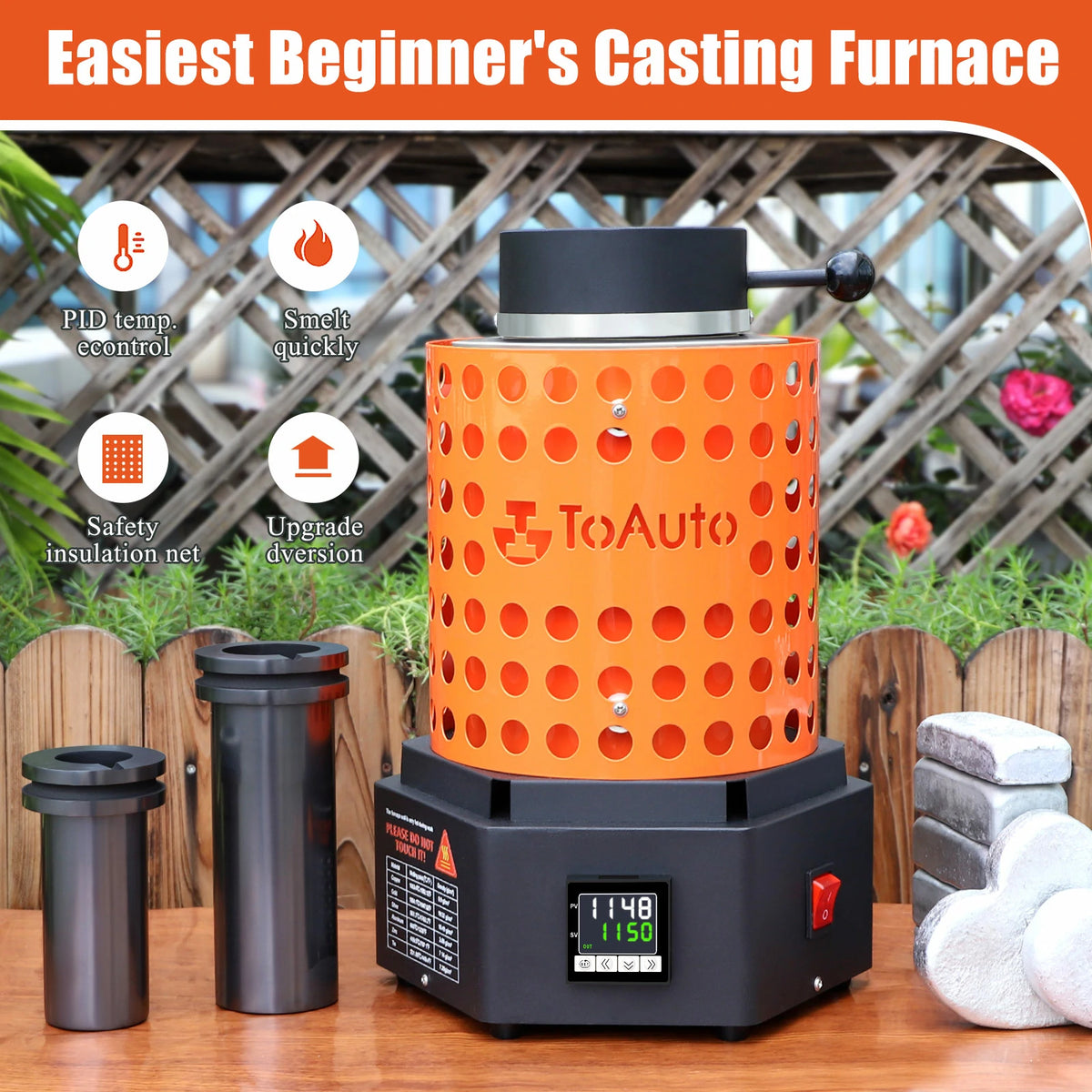 ToAuto 3KG 1800W Electric Gold Melting Furnace for Gold Silver Copper