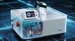 Illustration of the ToAuto smart metal cutting saw's control board delivering 0.1mm precision for accurate metal cutting
