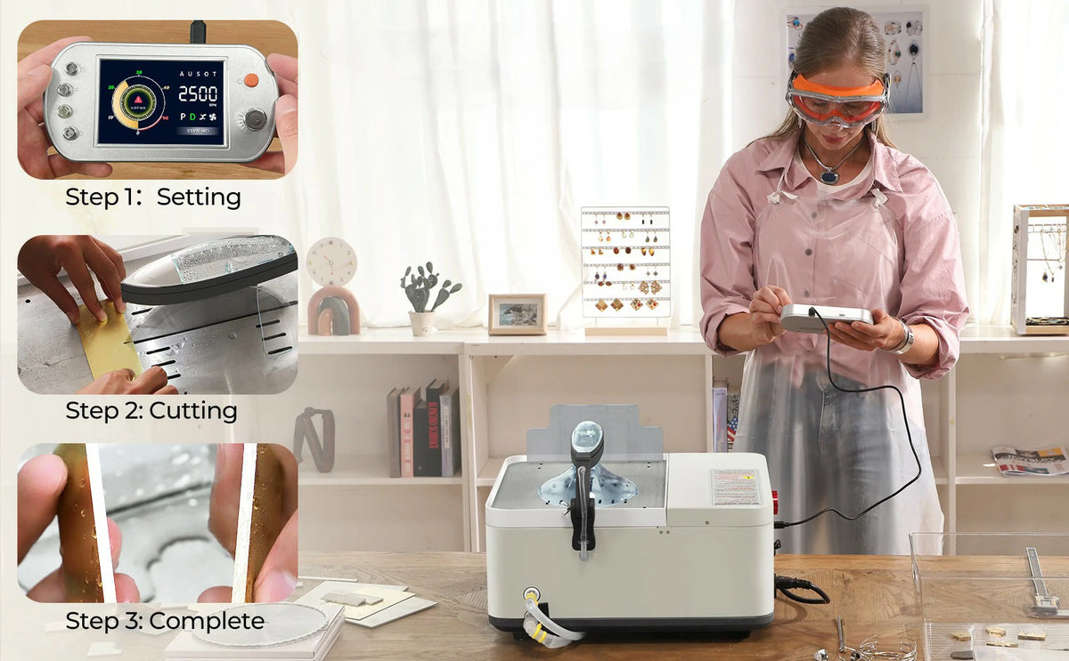 ToAuto smart metal cutting saw 3-step workflow: set the speed, cut the workpiece and get a precise finished cut